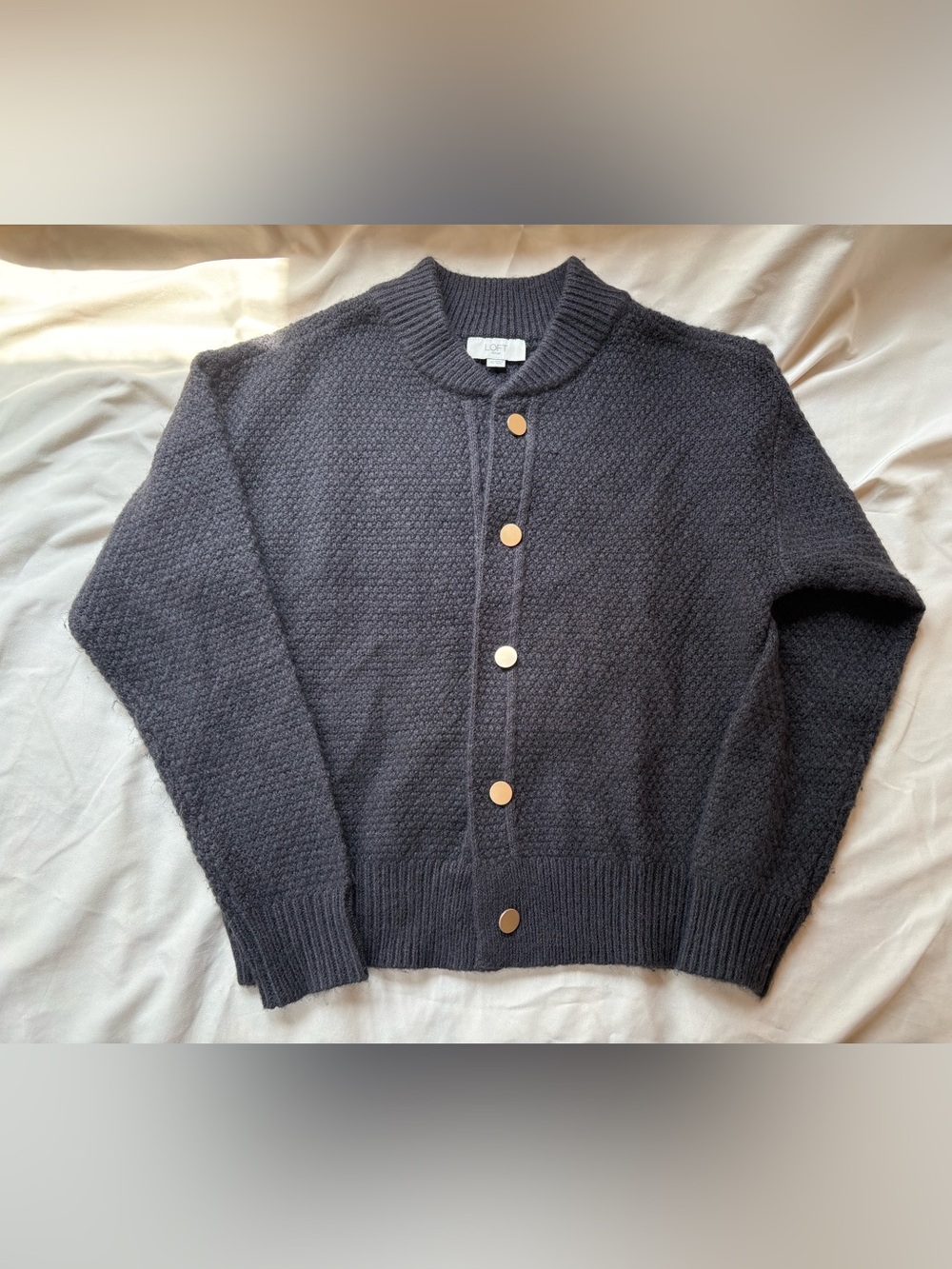 LOFT Women’s Charcoal Button-Front Knit Sweater